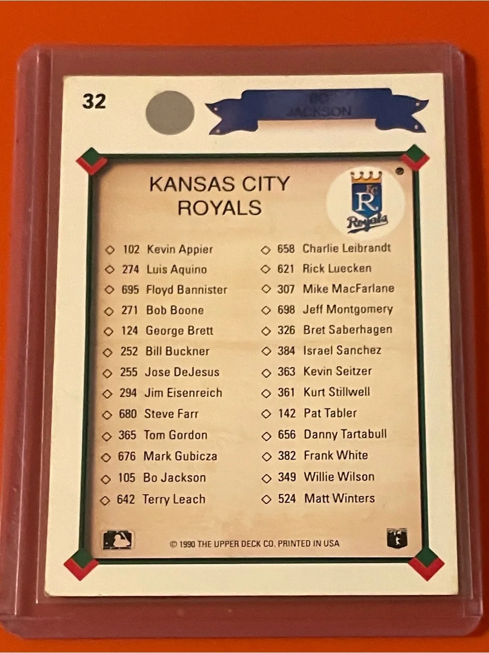 Bo Jackson #32: Royals Checklist 1990 Upper Deck Baseball Trading Card